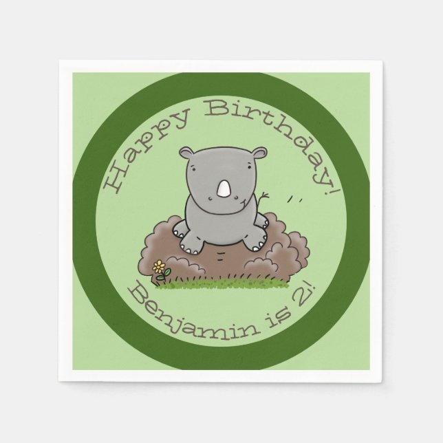 Servilleta De Papel Ilustracion de personalizado verde de rinoceronte  (Anverso)