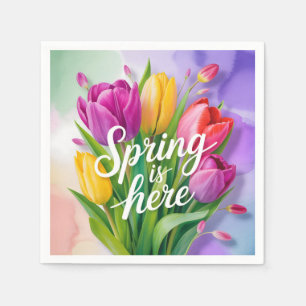 Servilleta De Papel Ilustración de ramo de tulipanes "La primavera ha
