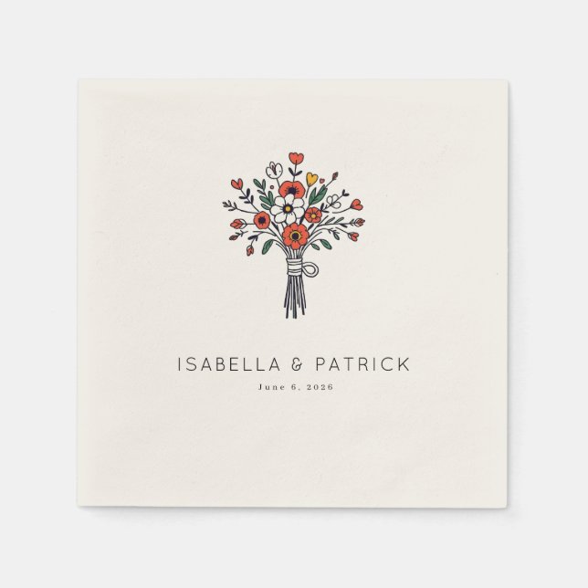 Servilleta De Papel Ilustración de ramo floral rojo alegre (Anverso)