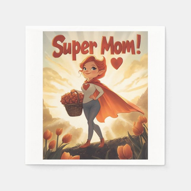 Servilleta De Papel Ilustración de Super Mamá (Anverso)