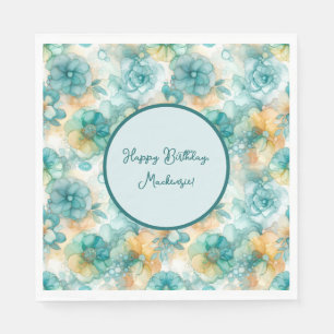 Servilleta De Papel Ilustracion de tinta de alcohol de flores verde az