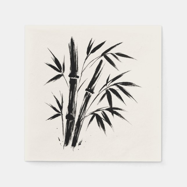 Servilleta De Papel Ilustracion de tinta de bambú - Diseño de Zen en (Anverso)