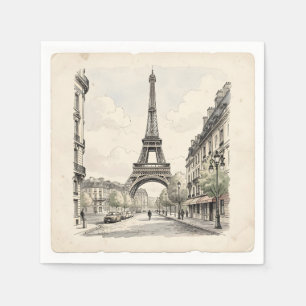 Servilleta De Papel Ilustración de viaje antigua y vintage de París