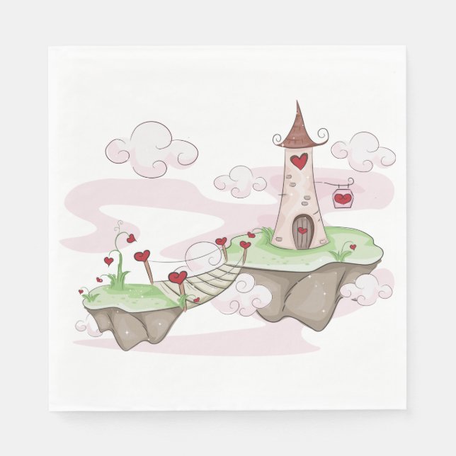 Servilleta De Papel Ilustracion del castillo de amor flotante Fantasía (Anverso)