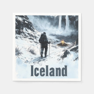 Servilleta De Papel Ilustracion del paisaje islandés y una excursión