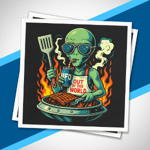 Servilleta De Papel Ilustración divertida de barbacoa alienígena Retro