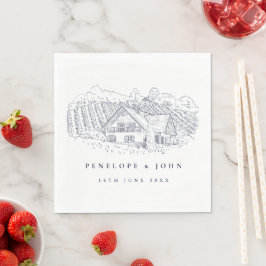Servilleta De Papel Ilustración Elegante de Viñedo Boda de Destino