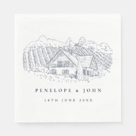 Servilleta De Papel Ilustración Elegante de Viñedo Boda de Destino