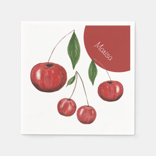 Servilleta De Papel Ilustración en acuarela de cerezas dulces (Anverso)