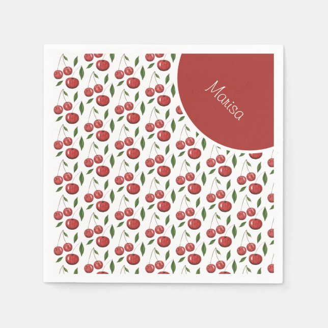 Servilleta De Papel Ilustración en acuarela de cerezas dulces (Anverso)