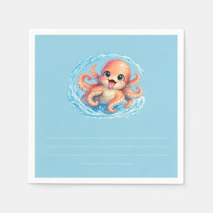 Servilleta De Papel Ilustración Feliz Pulpo Kawaii Vida Marina