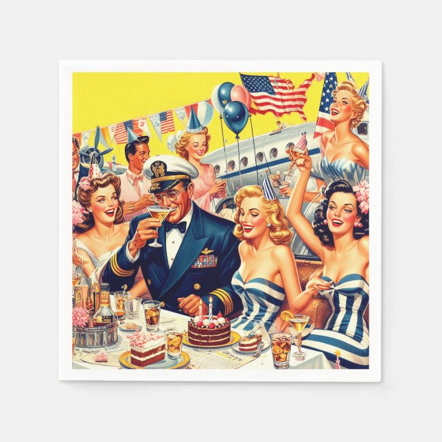 Servilleta De Papel Ilustracion Fiesta de la época de los años 50 (Anverso)