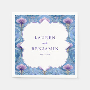 Servilleta De Papel Ilustración floral azul romántica