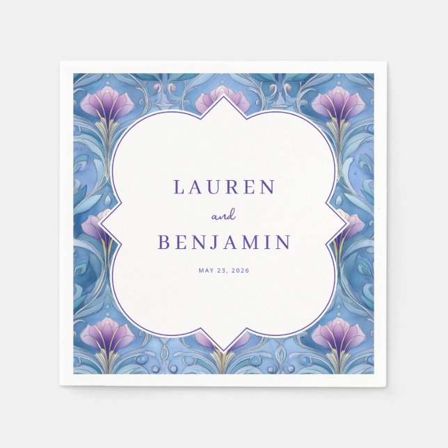 Servilleta De Papel Ilustración floral azul romántica (Anverso)