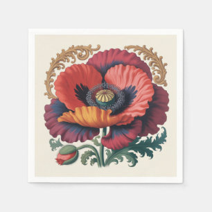 Servilleta De Papel Ilustración floral de amapola vintage ornamentada