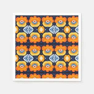 Servilleta De Papel Ilustración floral retro en negrita en naranja y a