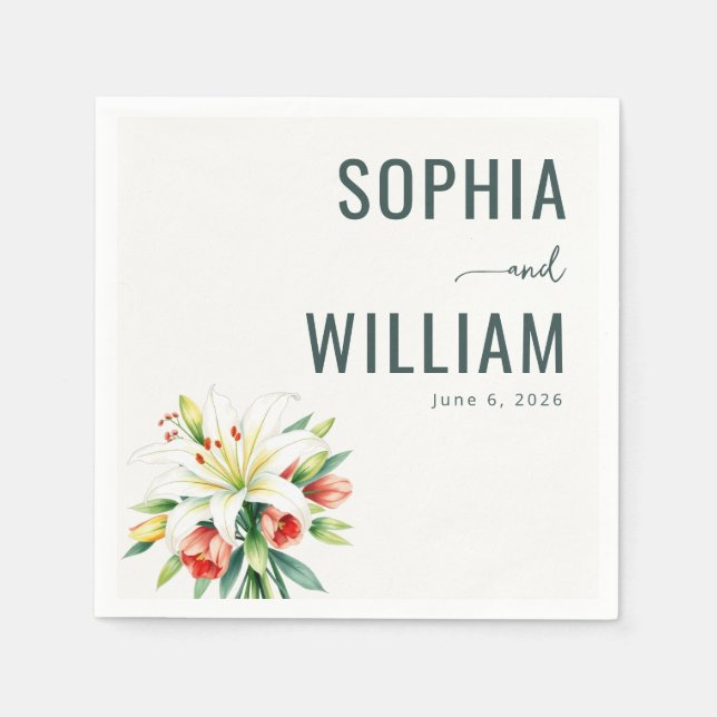 Servilleta De Papel Ilustración floral verde elegante (Anverso)