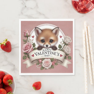 Servilleta De Papel Ilustracion Fox adorable con Rosas