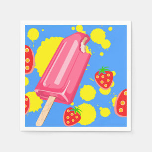 Servilleta De Papel Ilustracion Fun Popsicle Rosa y Fresas