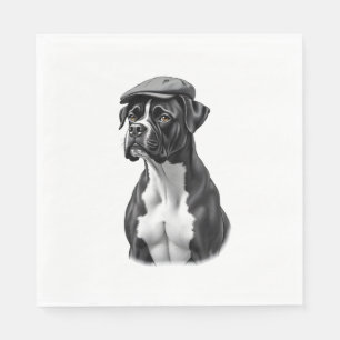 Servilleta De Papel Ilustración Gráfica Monocroma de Boxer Antiguo con