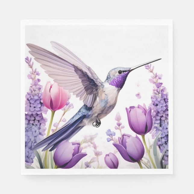 Servilleta De Papel Ilustracion Lavender Hummingbird (Anverso)
