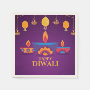 Servilleta De Papel Ilustracion luminoso Diwali rosa púrpura