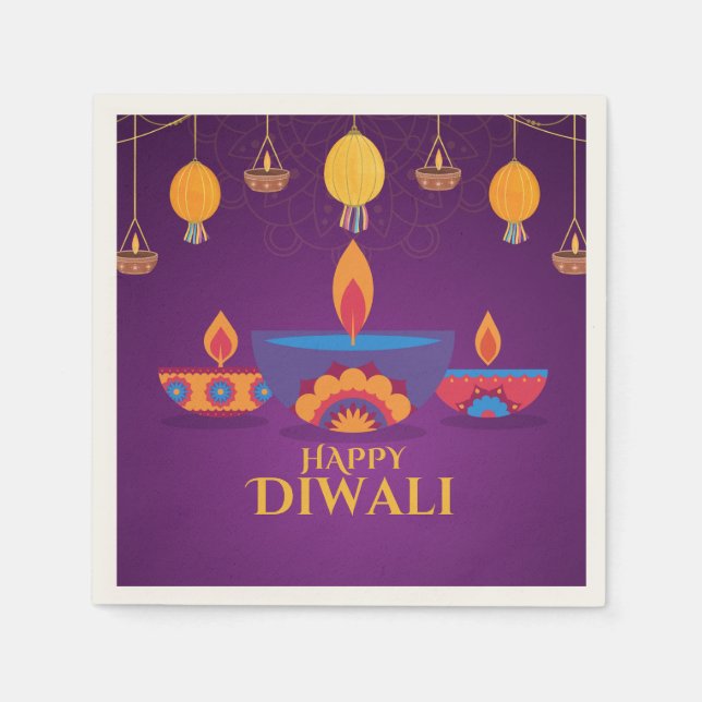 Servilleta De Papel Ilustracion luminoso Diwali rosa púrpura (Anverso)
