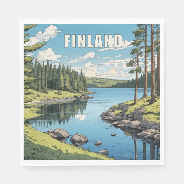 Servilleta De Papel Ilustracion Natural de Finlandia (Anverso)