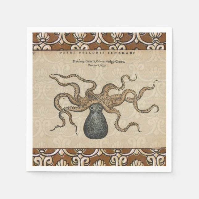 Servilleta De Papel Ilustracion Octopus Kraken Vintage (Anverso)