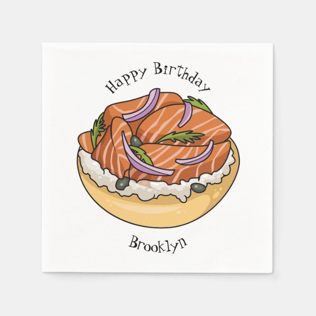 Servilleta De Papel Ilustracion personalizado de bagel de Salmon (Anverso)