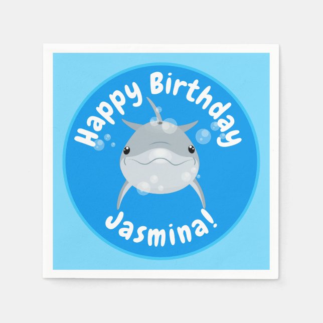 Servilleta De Papel Ilustracion personalizado de burbujas de delfines  (Anverso)