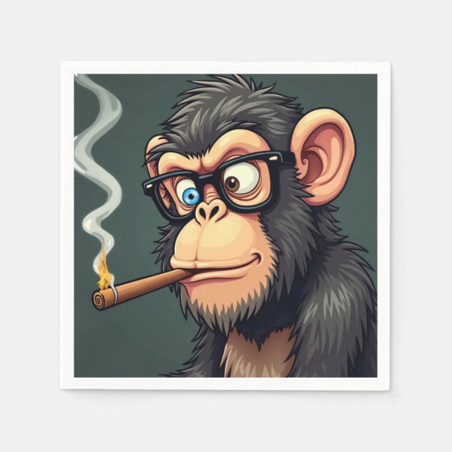 Servilleta De Papel ilustracion personalizado de un mono gracioso fuma (Anverso)