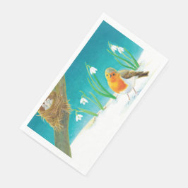 Servilleta De Papel Ilustracion Red Robin Bird & Snowdrop