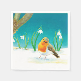 Servilleta De Papel Ilustracion Red Robin Bird y Snowdrop