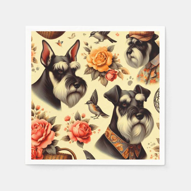 Servilleta De Papel Ilustracion Retro Cute Schnauzer (Anverso)