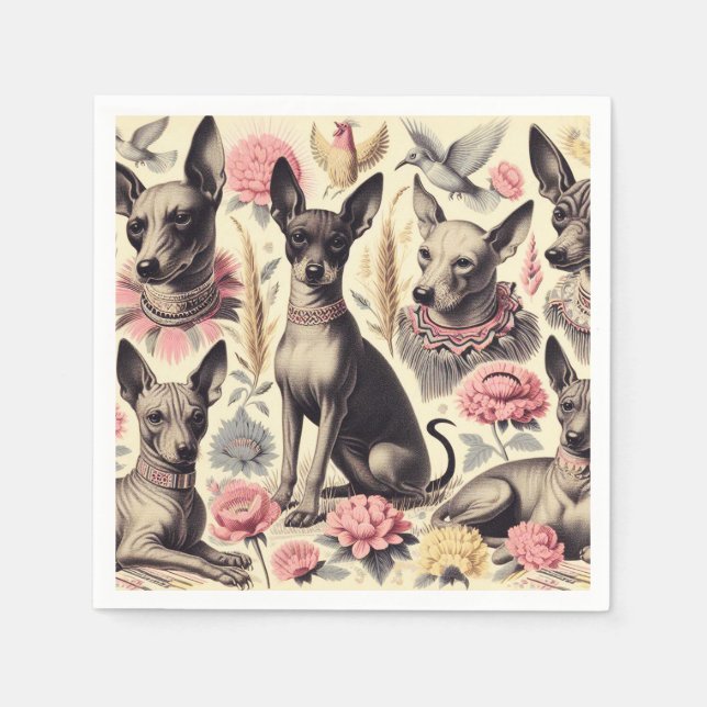 Servilleta De Papel Ilustracion retro Xoloitzcuintle Seamless (Anverso)