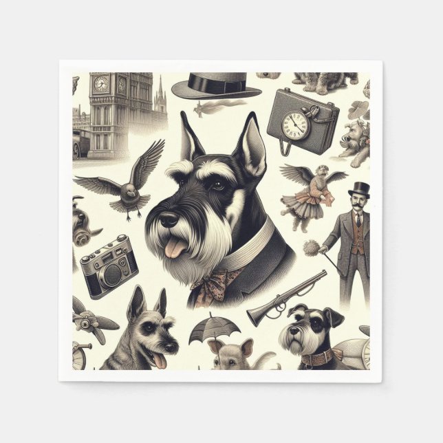 Servilleta De Papel Ilustracion Schnauzer de época (Anverso)