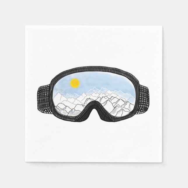 Servilleta De Papel Ilustracion Ski Goggles Mountain View (Anverso)