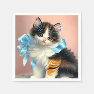 Servilleta De Papel Ilustracion Vintage Calico Kitten