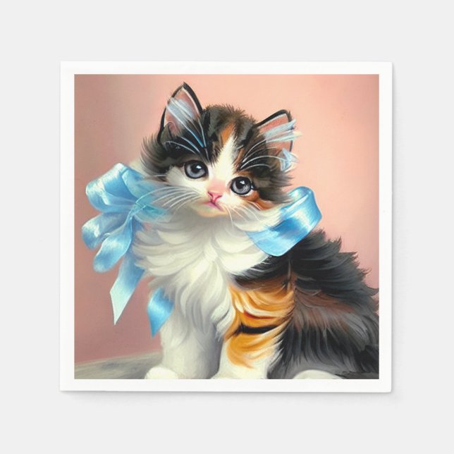 Servilleta De Papel Ilustracion Vintage Calico Kitten (Anverso)