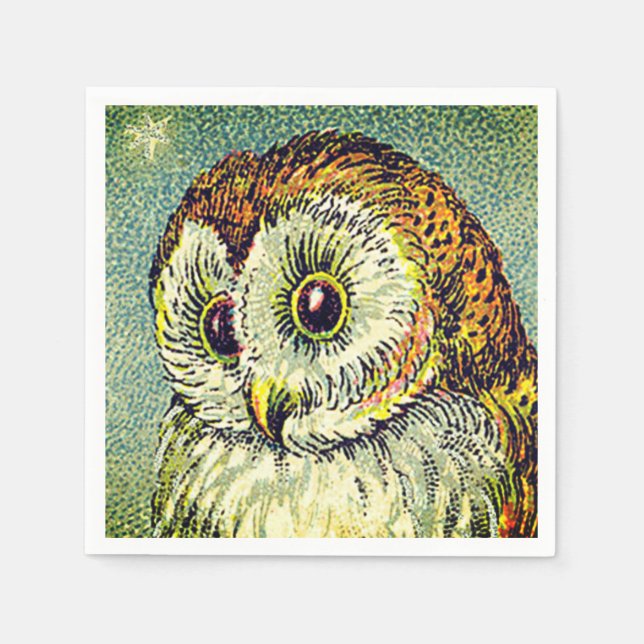 Servilleta De Papel Ilustración vintage de búho lindo (Anverso)
