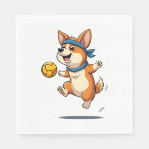Servilleta De Papel Ilustración Vintage de Voleibol de Corgi Perro Atl