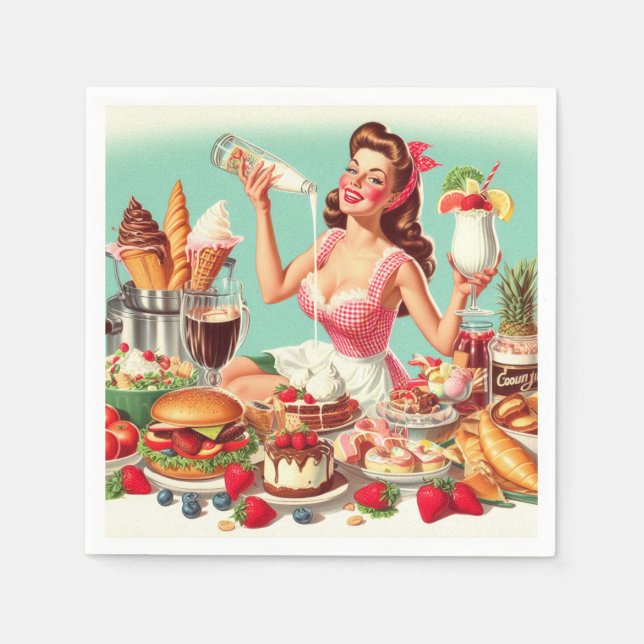 Servilleta De Papel Ilustracion Vintage Food Pin Up (Anverso)