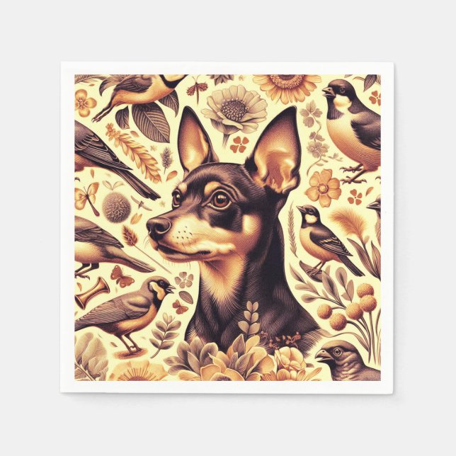 Servilleta De Papel Ilustracion Vintage Pinscher (Anverso)