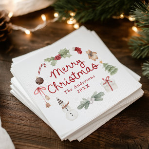 Servilleta De Papel Ilustraciones Acuarela Lindas Feliz Navidad