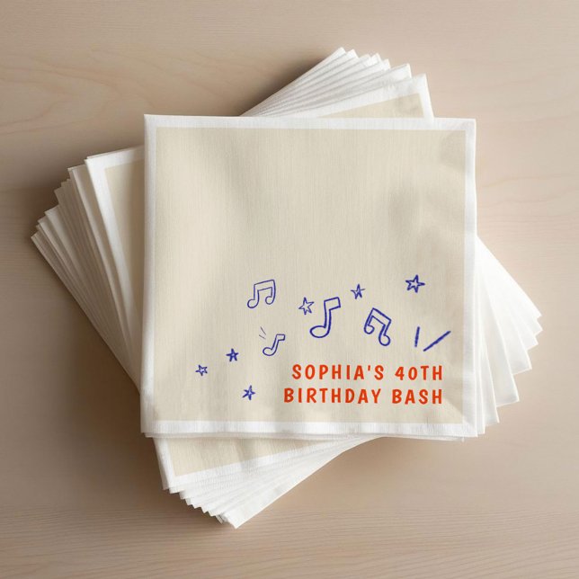 Servilleta De Papel Ilustraciones caprichosas a mano Cumpleaños 40 (Whimsical Hand-Drawn Illustrations 40th Birthday Napkins)