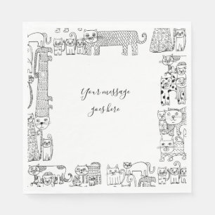Servilleta De Papel Ilustraciones de gatos en blanco y negro con tu me