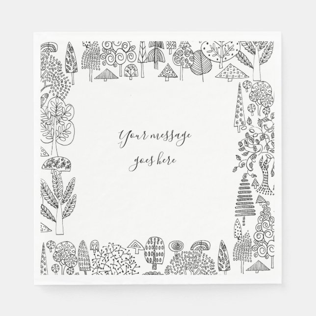 Servilleta De Papel Ilustraciones en negro y blanco de árboles de tu m (Anverso)