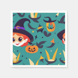 Servilleta De Papel Imagen de Halloween con la cara de una bruja feliz