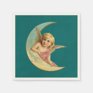 Servilleta De Papel Imagen vintage - Ángel sentado en una luna crecien